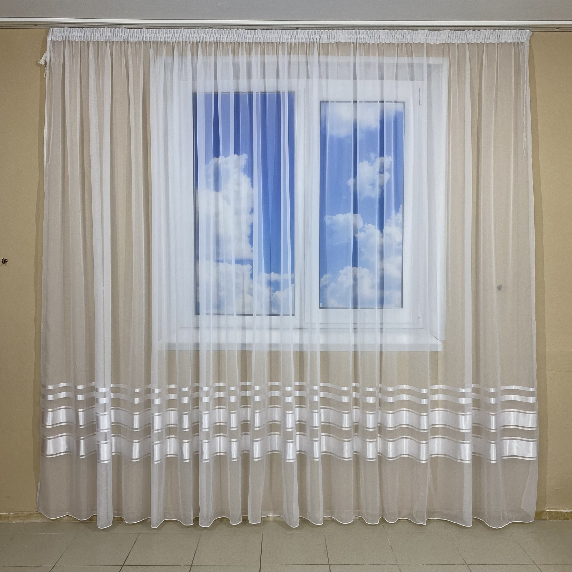 

Тюль TG Home шифоновая Белая с атласной полосой 400*270