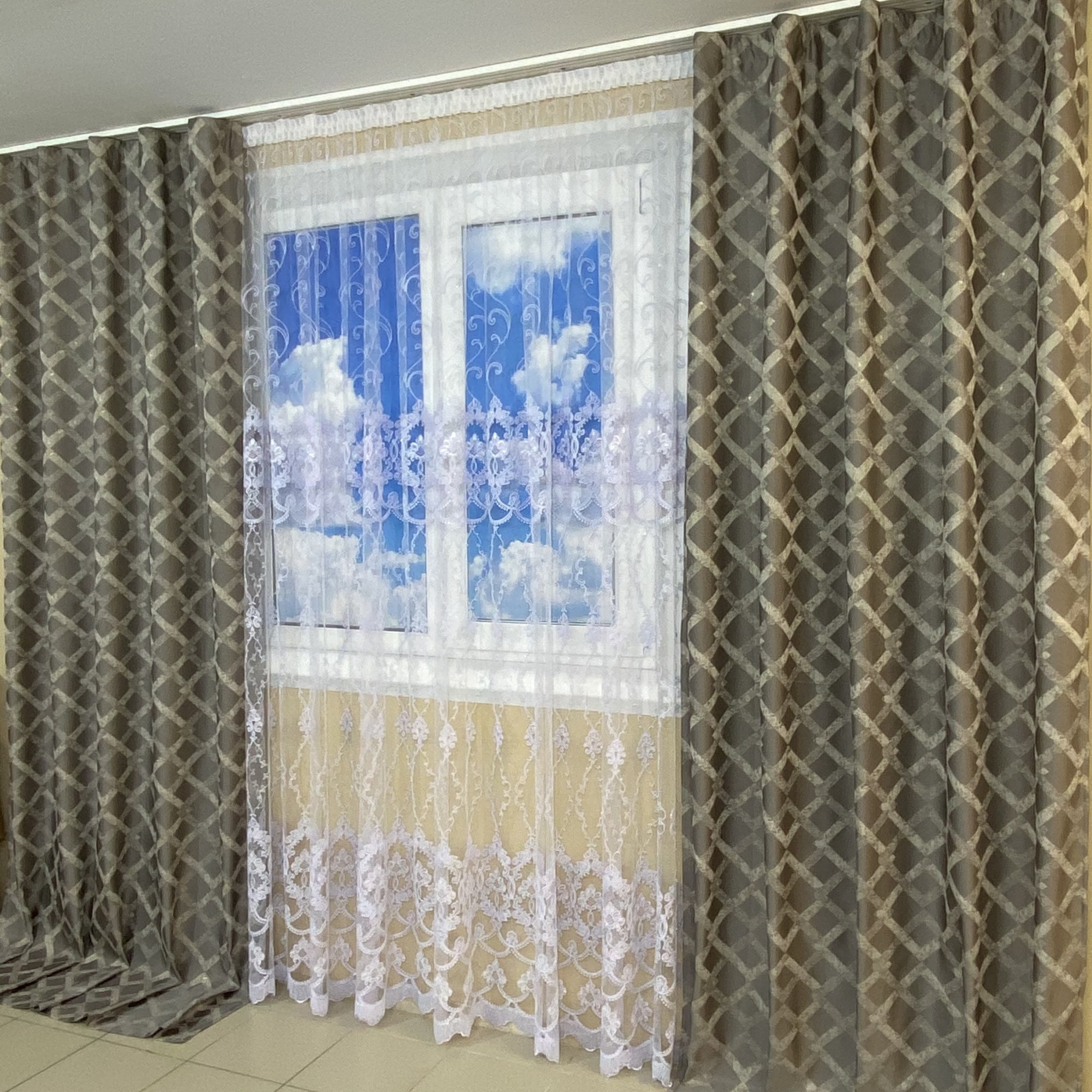 

Жаккардовые шторы TG Home Геометрия 2*150*270 на тесьме №414 серый