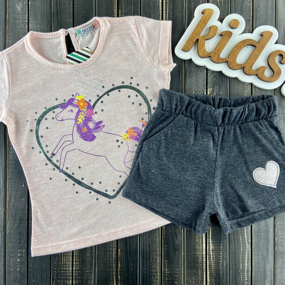 

Комплект (футболка + шорты) Paty kids 575-32 (92-98 см) Бело-розовый / темно-серый