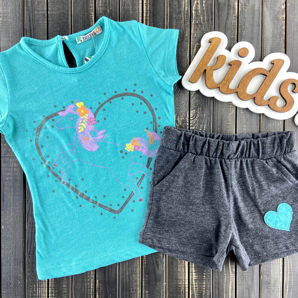 

Комплект (футболка + шорты) Paty kids 576-32 (92-98 см) Голубой / темно-серый
