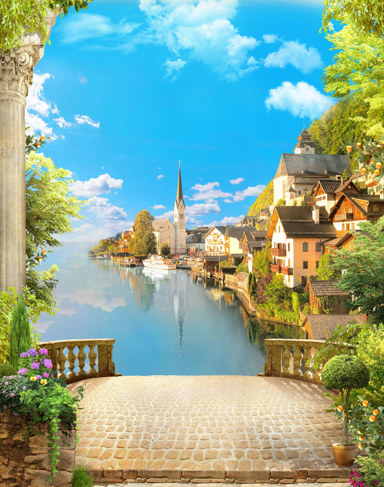

Фотообои Walldeco Город возле реки №31699 Базальт