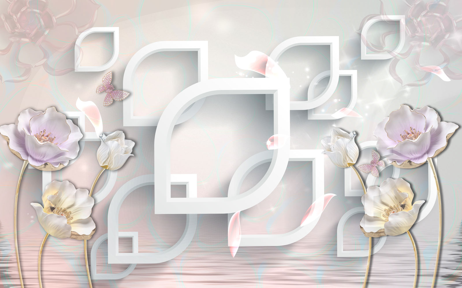

Фотообои Walldeco 3d композиция с цветов и фигур №39505 Базальт