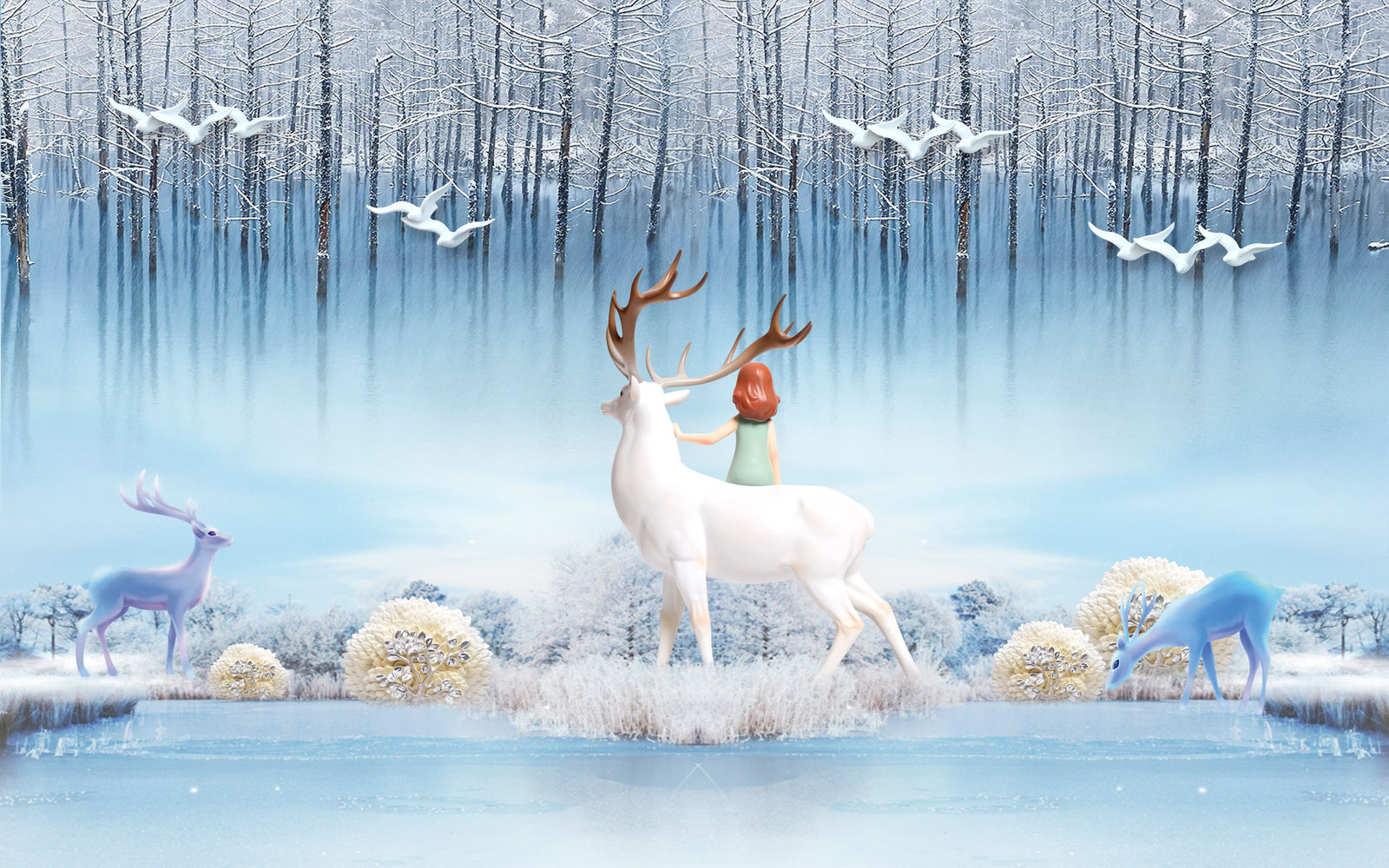 

Фотообои Walldeco Девочка с оленем №37105 Мелкий песок с блестками
