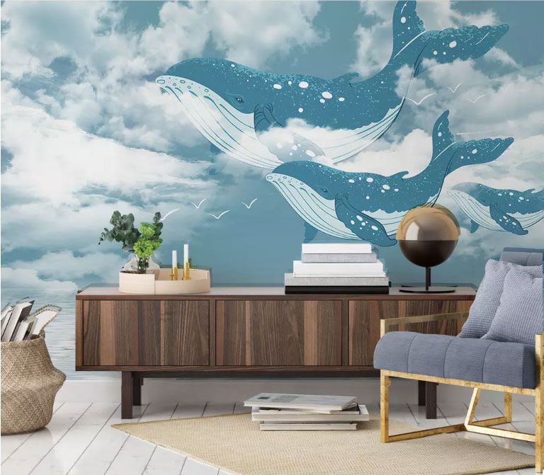 

Фотообои Walldeco Три больших синих кита №dec-1354 Жаккард