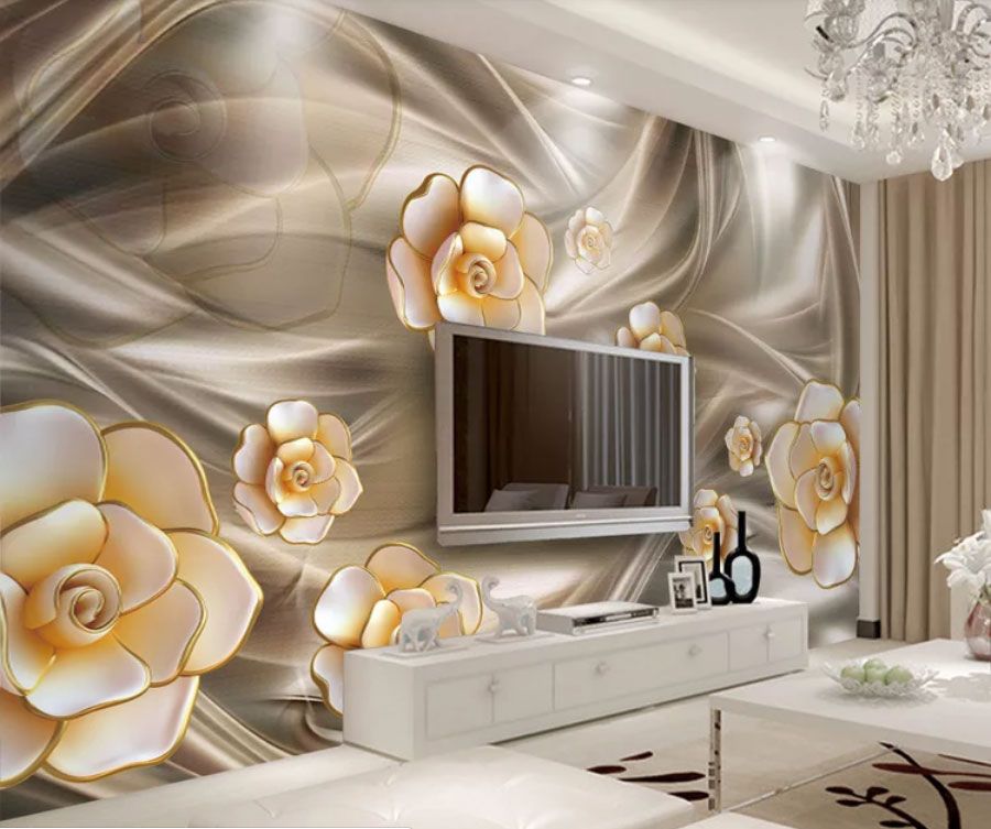 

Фотообои Walldeco Искусственные цветы на золотой ткани №dec-2093 Жаккард