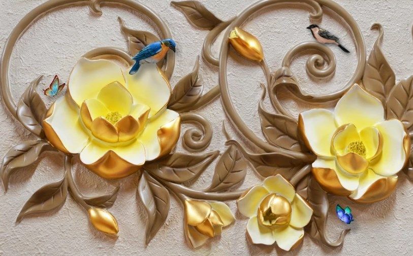 

Фотообои Walldeco Барельеф: цветочный сад №dec_3018 Базальт
