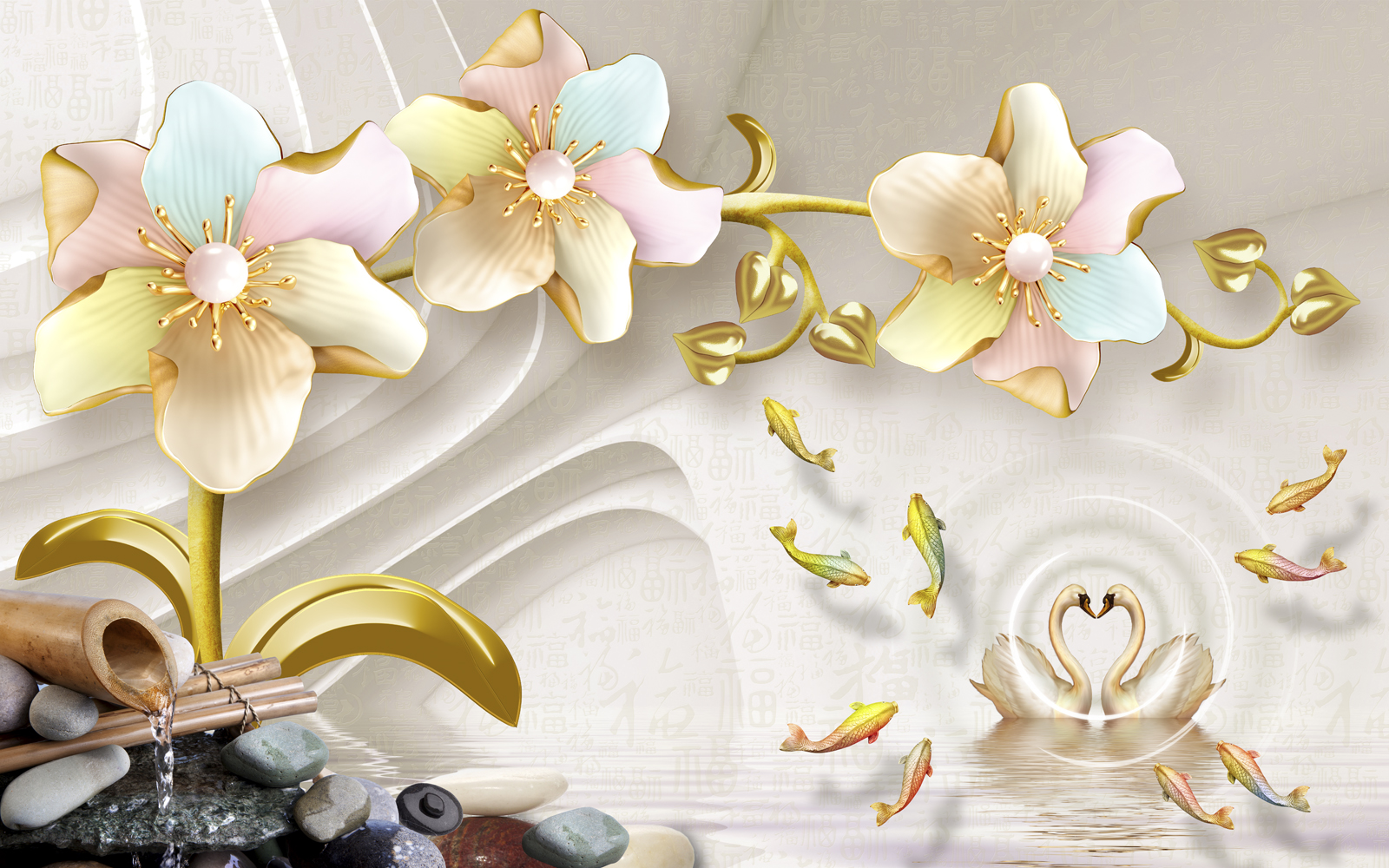 

Фотообои Walldeco Абстракция: цветы и лебеди №36887 Волокно
