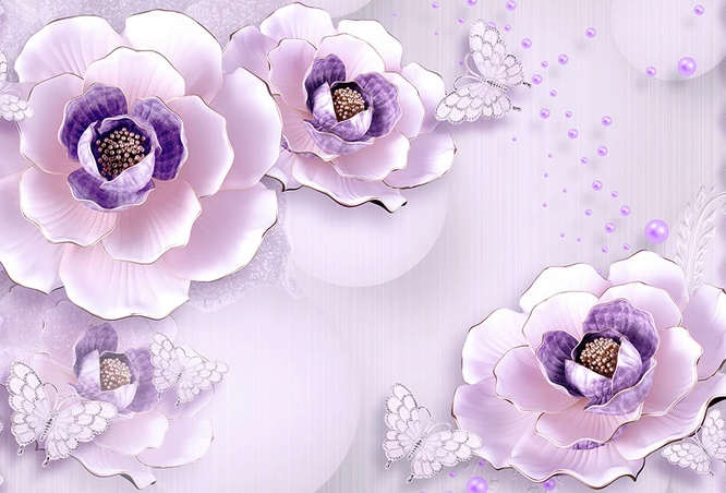

Фотообои Walldeco Искусственные цветы и бабочки №dec-382 Жаккард