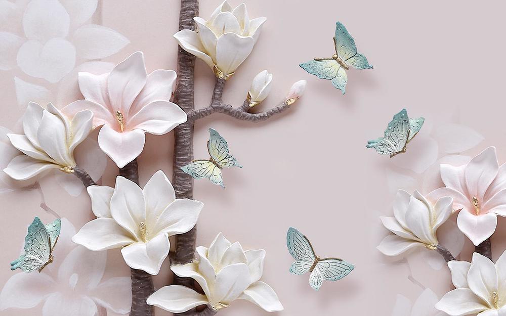 

Фотообои Walldeco Бабочки над цветами №34462 Мелкий песок с блестками