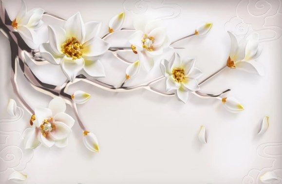 

Фотообои Walldeco Ветка дерева с белыми цветами №dec_3068 Базальт