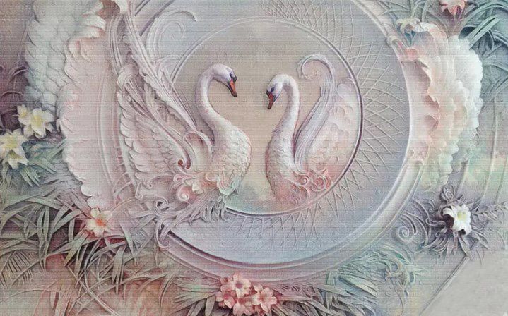 

Фотообои Walldeco Барельеф: два влюбленных лебеди №dec_3022 Мелкий песок с блестками