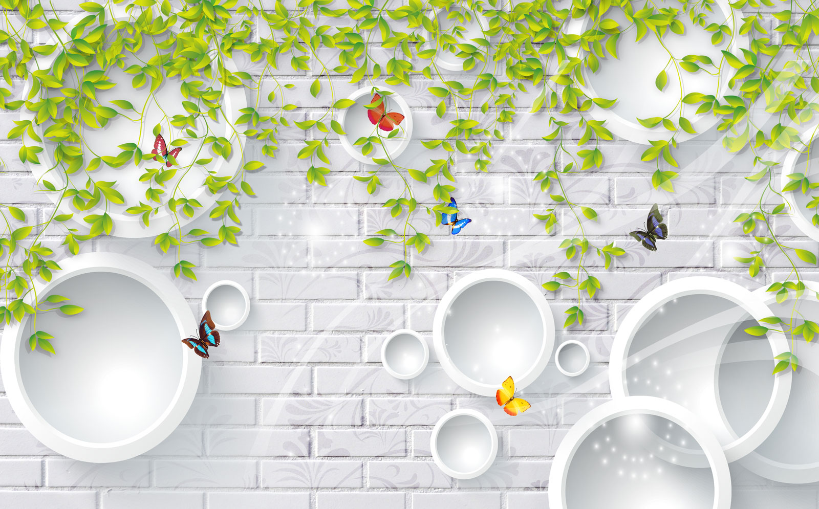 

Фотообои Walldeco Плетущиеся растение и бабочки №40454 Фреска