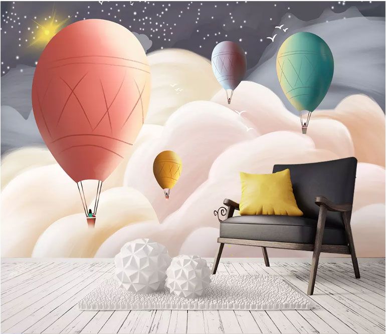 

Фотообои Walldeco Воздушные шары в облаках №dec-1372 Мелкий песок с блестками