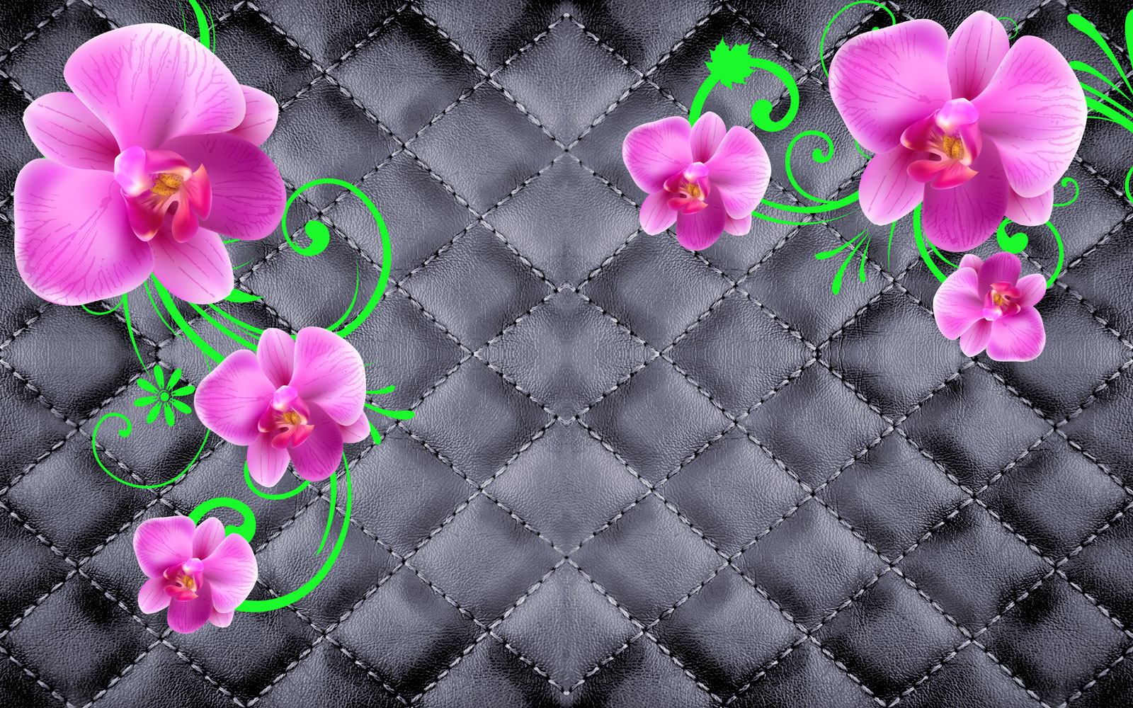 

Фотообои Walldeco Узор из орхидей на фоне кожи №40440 Деко