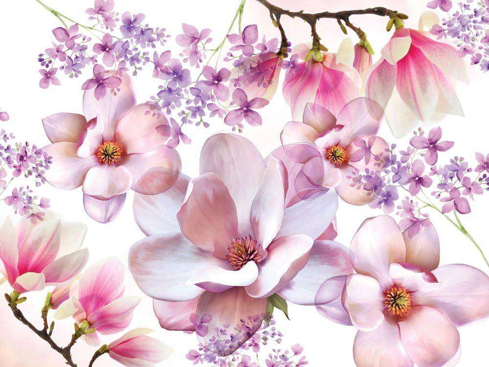 

Фотообои Walldeco Розовые цветы №23576 Мелкий песок с блестками