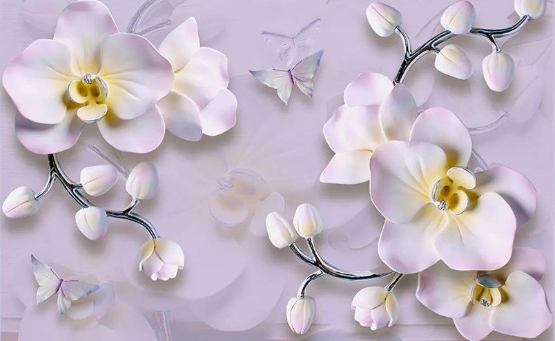 

Фотообои Walldeco Белые орхидеи с желтыми сердцевинами №dec_3087 Жаккард