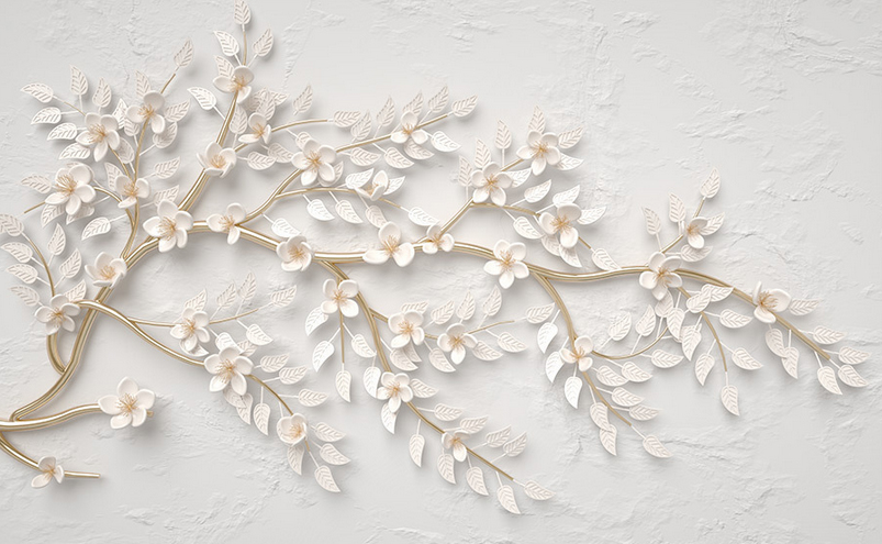 

Фотообои Walldeco Ветка с белыми цветами и листьями №dec-932 Бриз