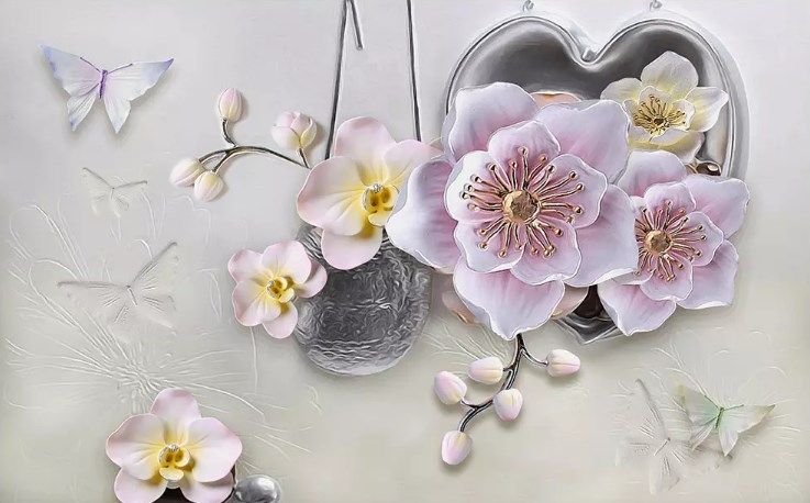 

Фотообои Walldeco Цветы, бабочки и металлическое сердце №dec_3098 Бриз