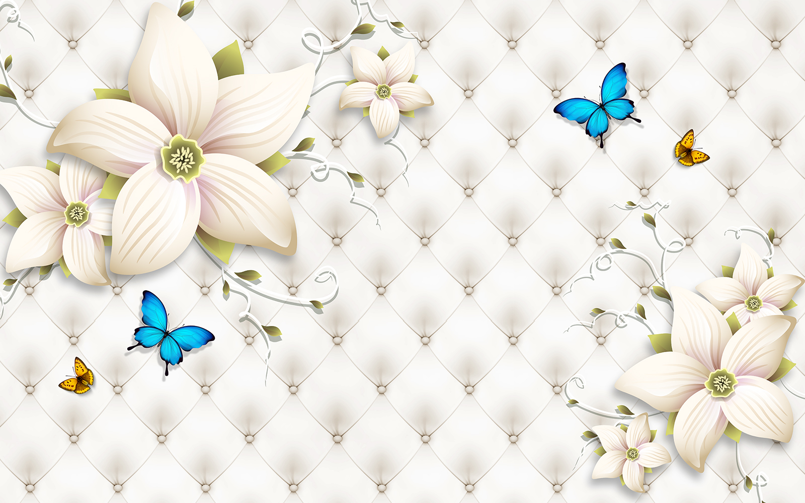 

Фотообои Walldeco Узор из лилий и синих бабочек №36158 Мелкий песок с блестками
