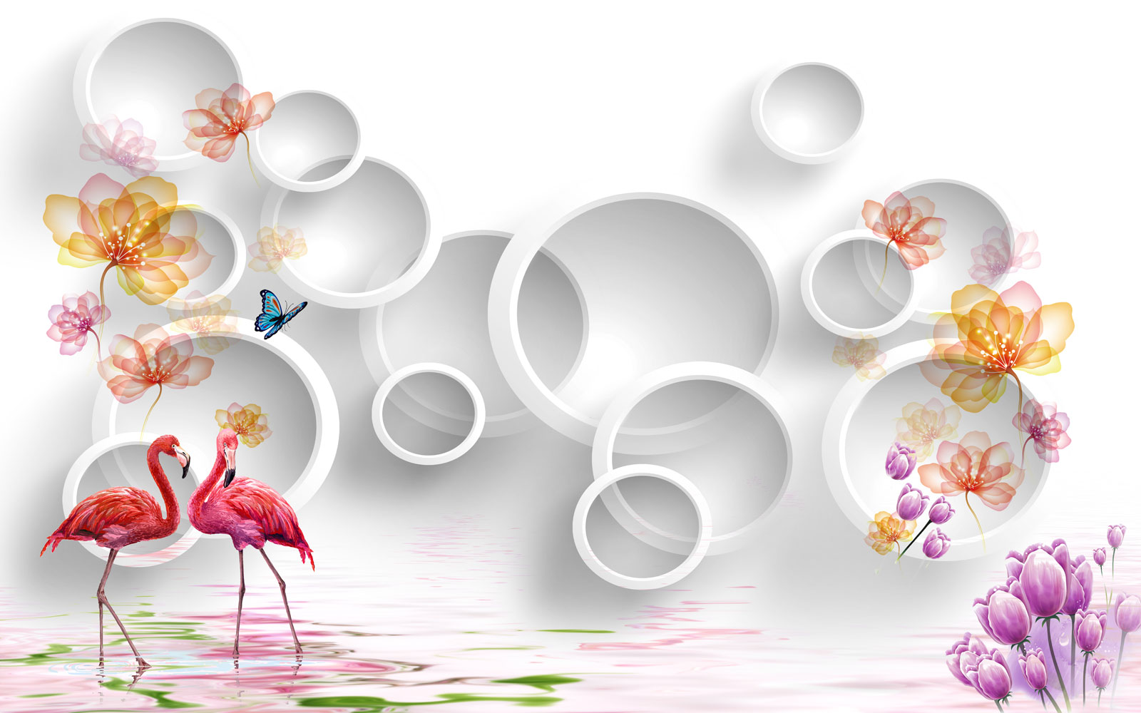 

Фотообои Walldeco Пара розовых фламинго №39565 Базальт