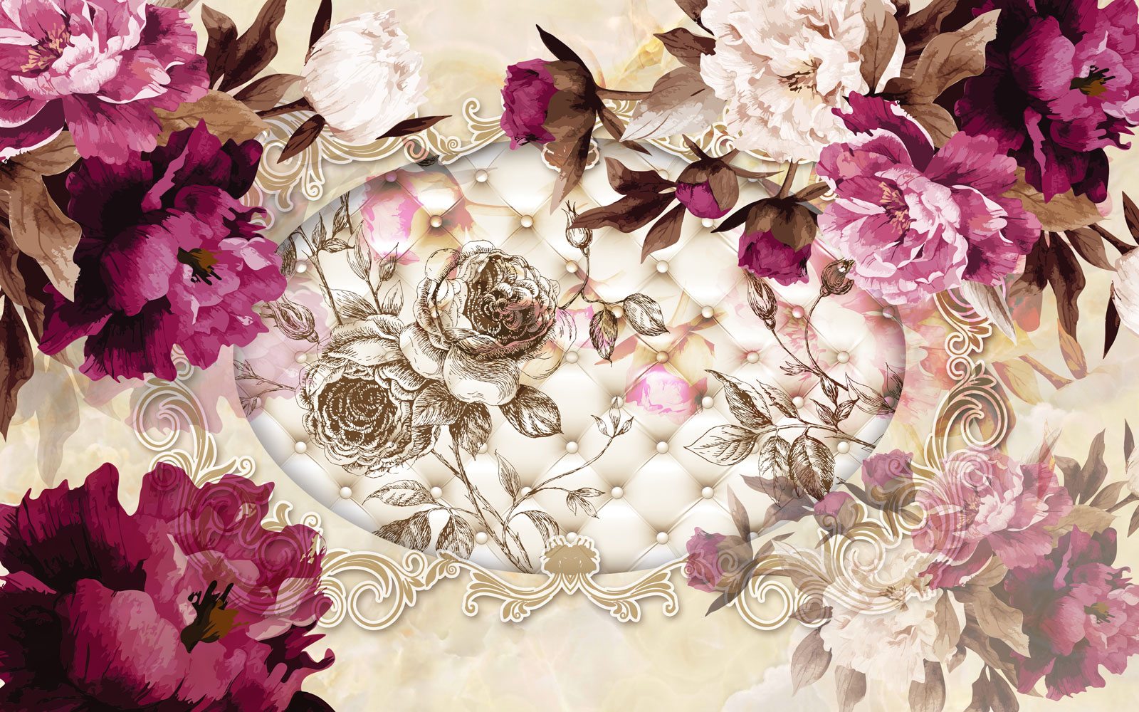 

Фотообои Walldeco Пионы и розы №39548 Жаккард