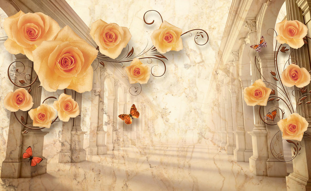 

Фотообои Walldeco Персиковые розы №30943 Жаккард
