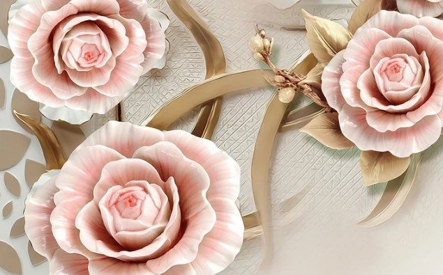 

Фотообои Walldeco Три розы с золотыми листьями №dec_3007 Гладь