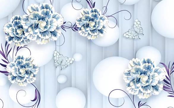 

Фотообои Walldeco Узор из сине-белых цветов №dec-529 Жаккард