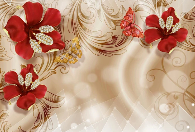 

Фотообои Walldeco Алые лилии и бабочки №dec-182 Волокно