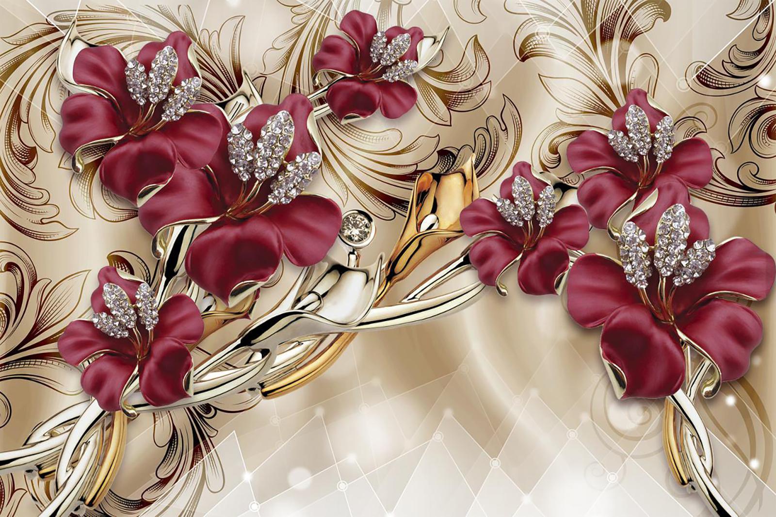 

Фотообои Walldeco Бардовые цветы №36814 Жаккард