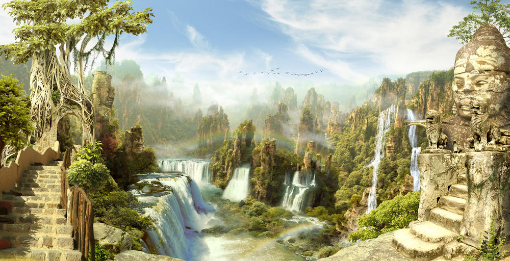 

Фотообои Walldeco Водопады в дымке №bur-226 Лоск