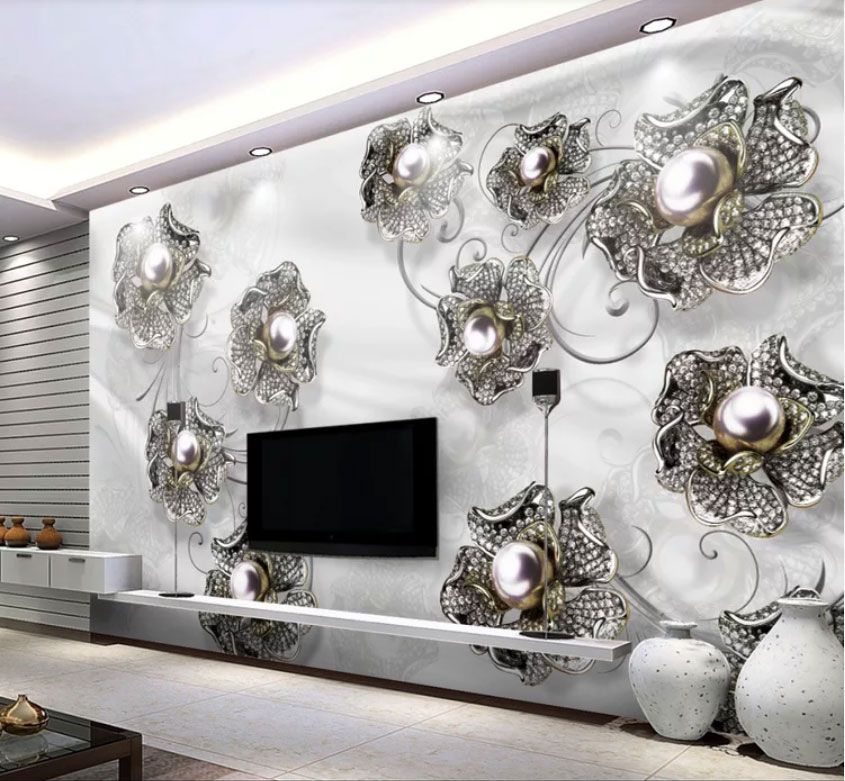 

Фотообои Walldeco Узор из серебреных цветов с жемчужинами №dec-2100 Гладь