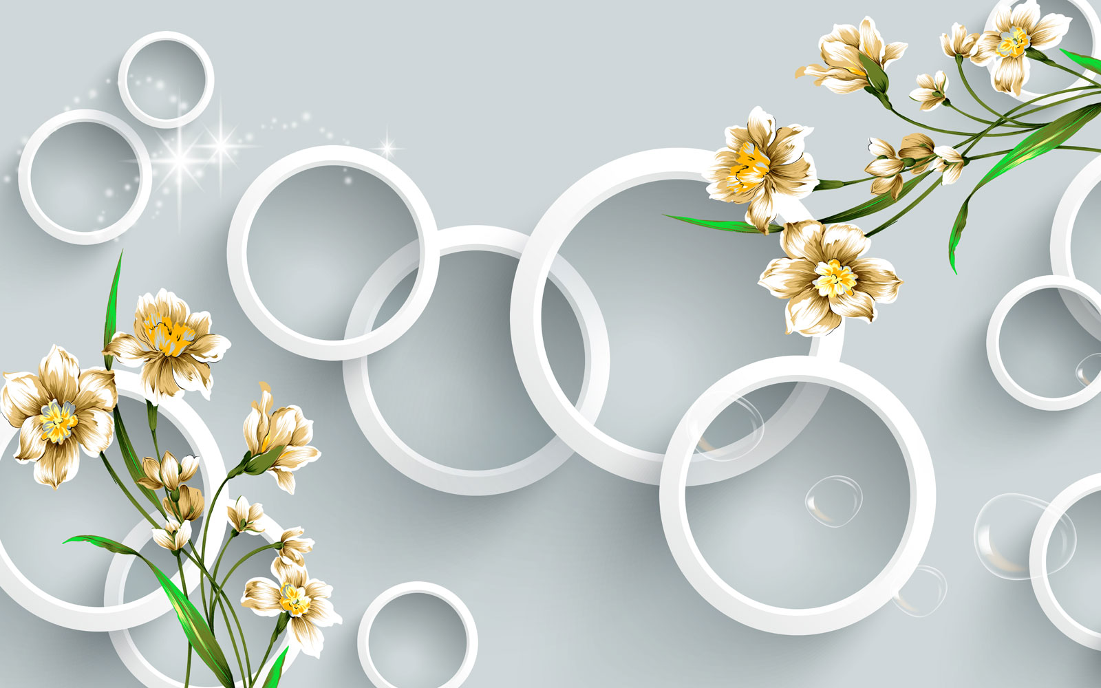 

Фотообои Walldeco Круги и бело-бежевые цветы №40415 Деко