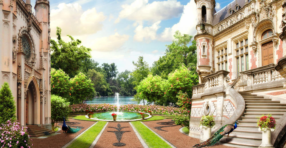 

Фотообои Walldeco Прогулка павлинов №31258 Базальт