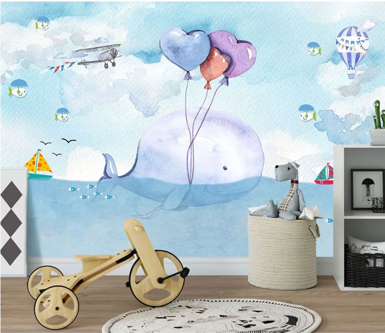 

Фотообои Walldeco Кит с сердечками шариками №dec-1378 Базальт