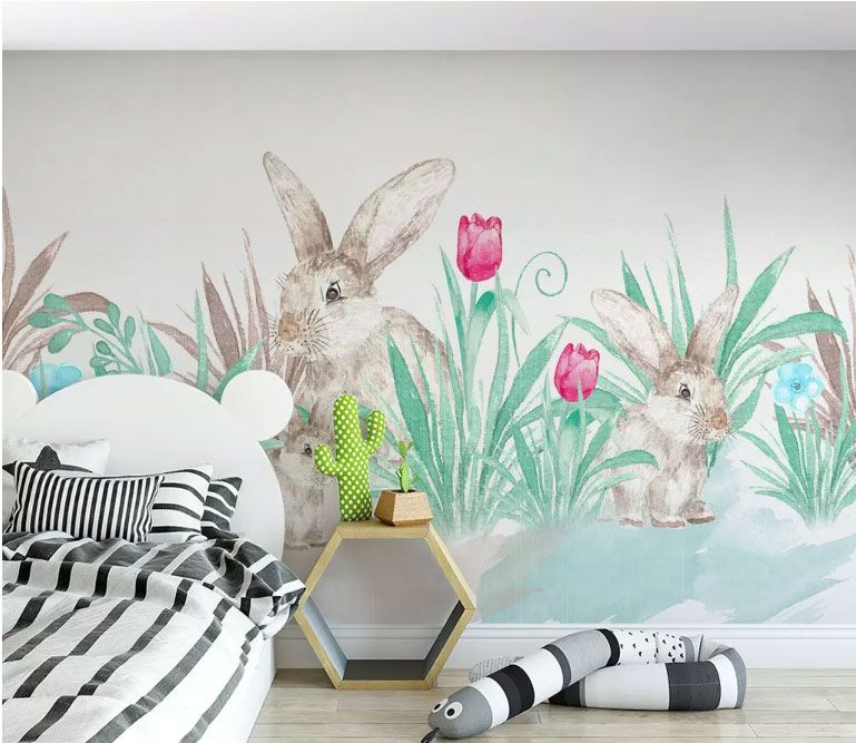 

Фотообои Walldeco Пара зайцев в цветах №dec-1394 Бриз