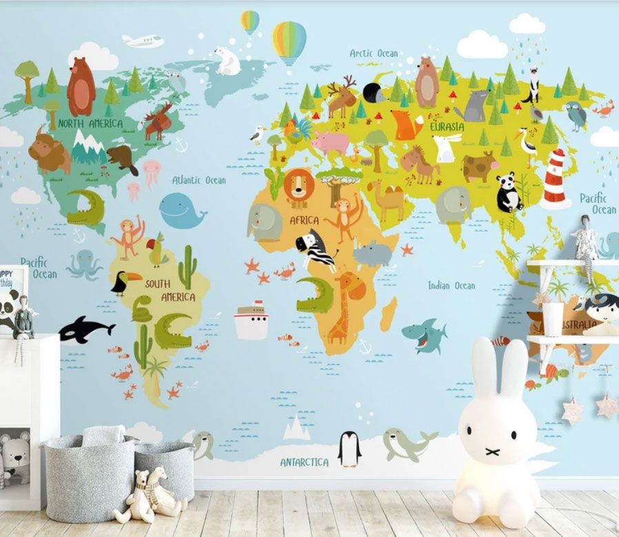 

Фотообои Walldeco Карта мира с животными №dec-2070 Жаккард