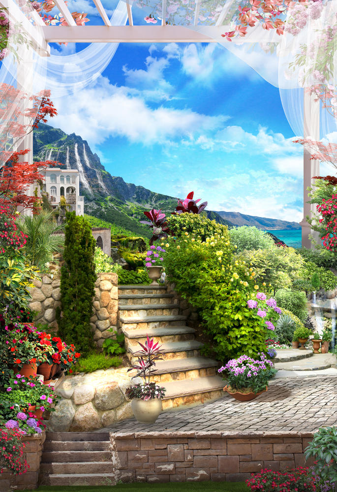 

Фотообои Walldeco Фреска: сад возле моря №30312 Базальт