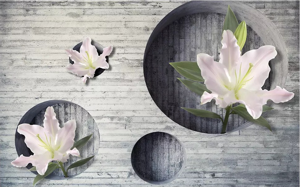 

Фотообои Walldeco Деревянная стена с цветами №dec-616 Мелкий песок с блестками
