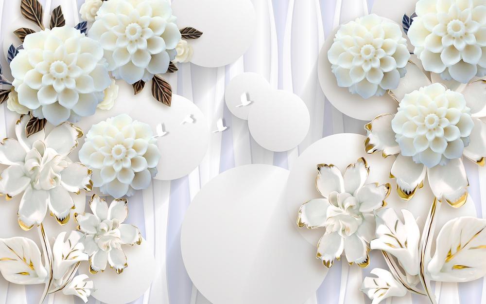 

Фотообои Walldeco Белые круги с цветами №34996 Базальт