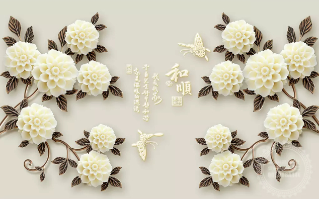 

Фотообои Walldeco Китайские розы и иероглифы №dec-602 Волокно