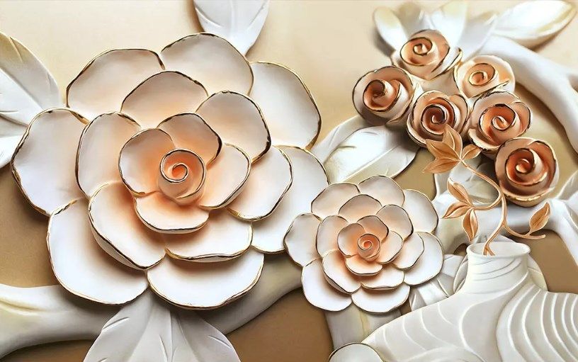 

Фотообои Walldeco Барельеф: белая ваза и бежевые цветы №dec_3020 Волокно