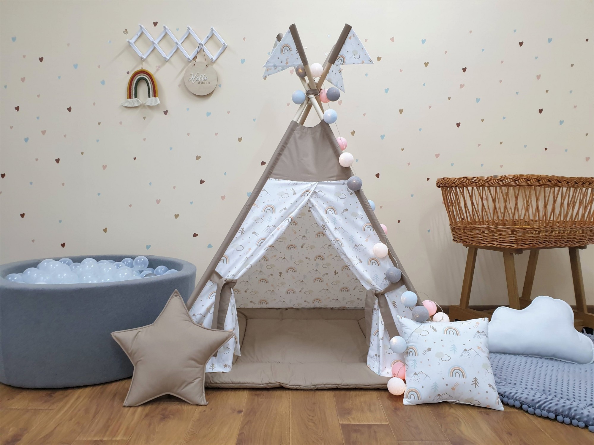 

Вигвам детская палатка SD Studio радуги и горы с ковриком и подушками