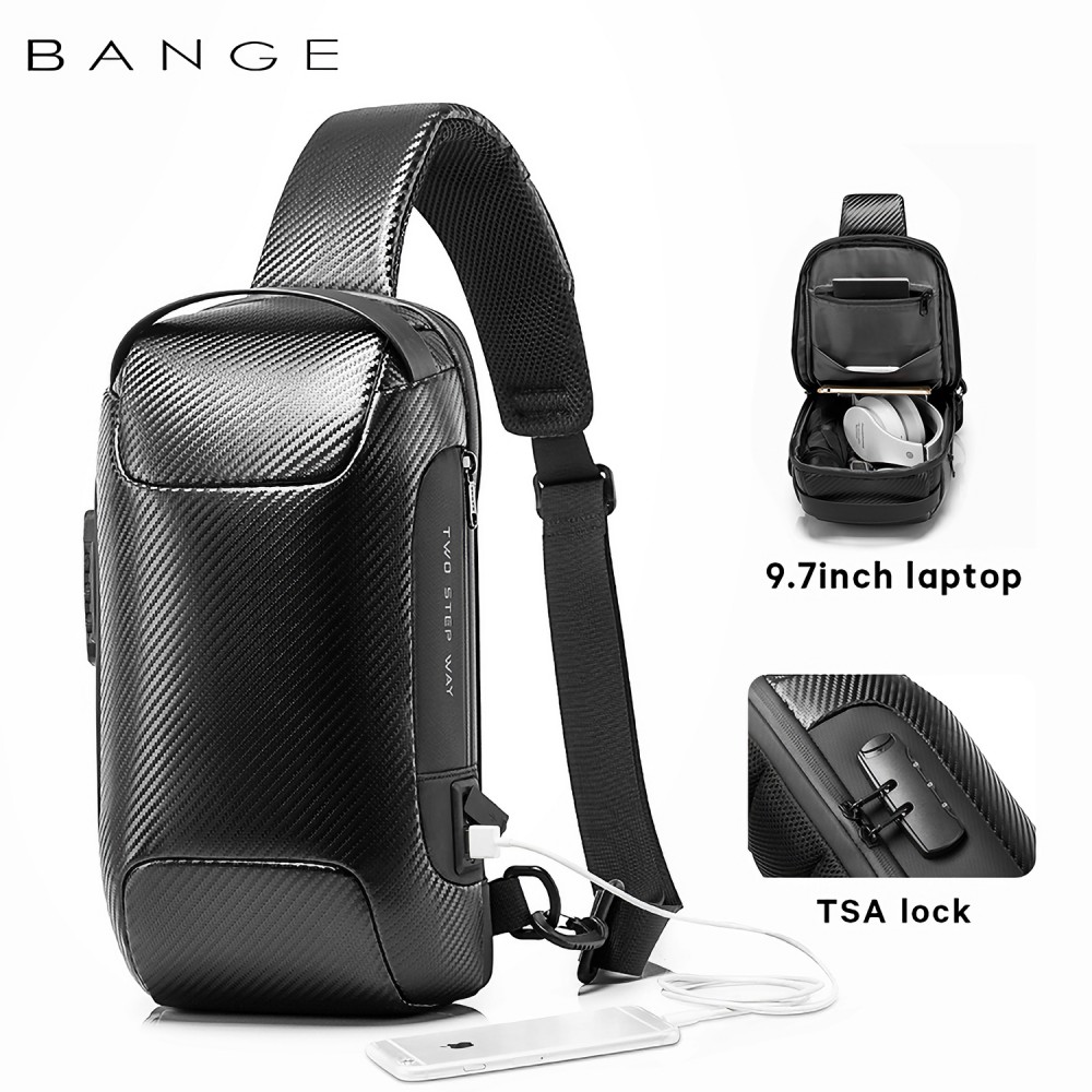 

Рюкзак с одной лямкой Bange (BGS22085-Plus-Carbon) с USB 3.0 Серый