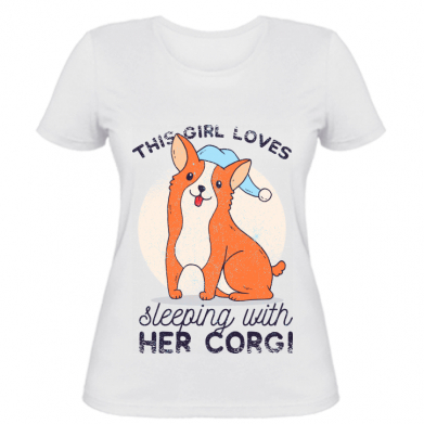 

Женская футболка Stedman Girl loves to sleeping with corgi  Белый, Женская футболка Stedman Girl loves to sleeping with corgi L Белый