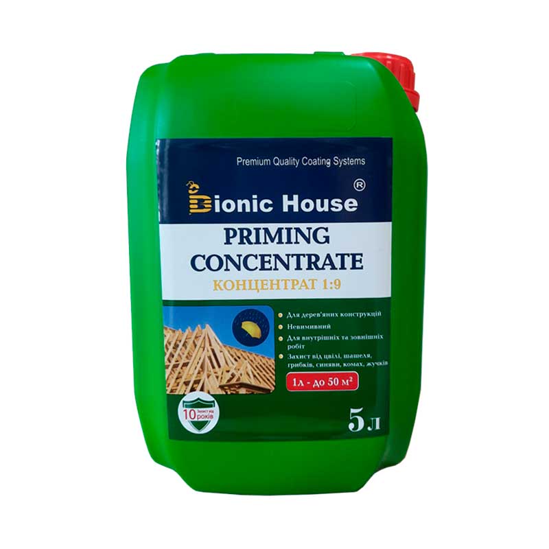 

>Priming Concentrate 1:9 Невымывной антисептик для деревянных стропильных систем Bionic-House 5л Коричневый