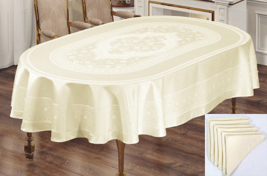 

Скатерть Sagol тефлон 140х180 ovale St-052 Cream + 6 салфеток *