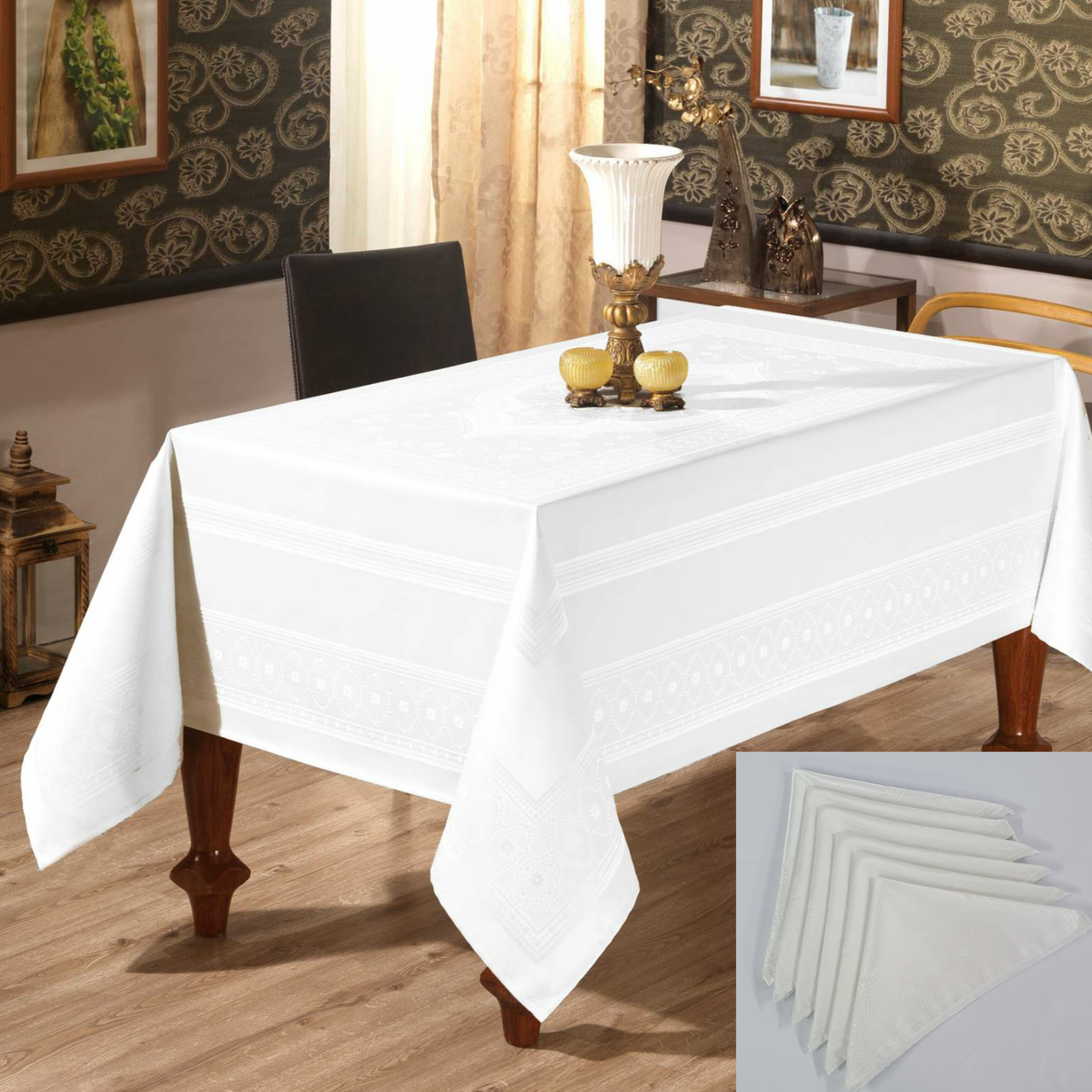 

Скатерть Sagol тефлон 160x220 St-052 White + 6 салфеток *