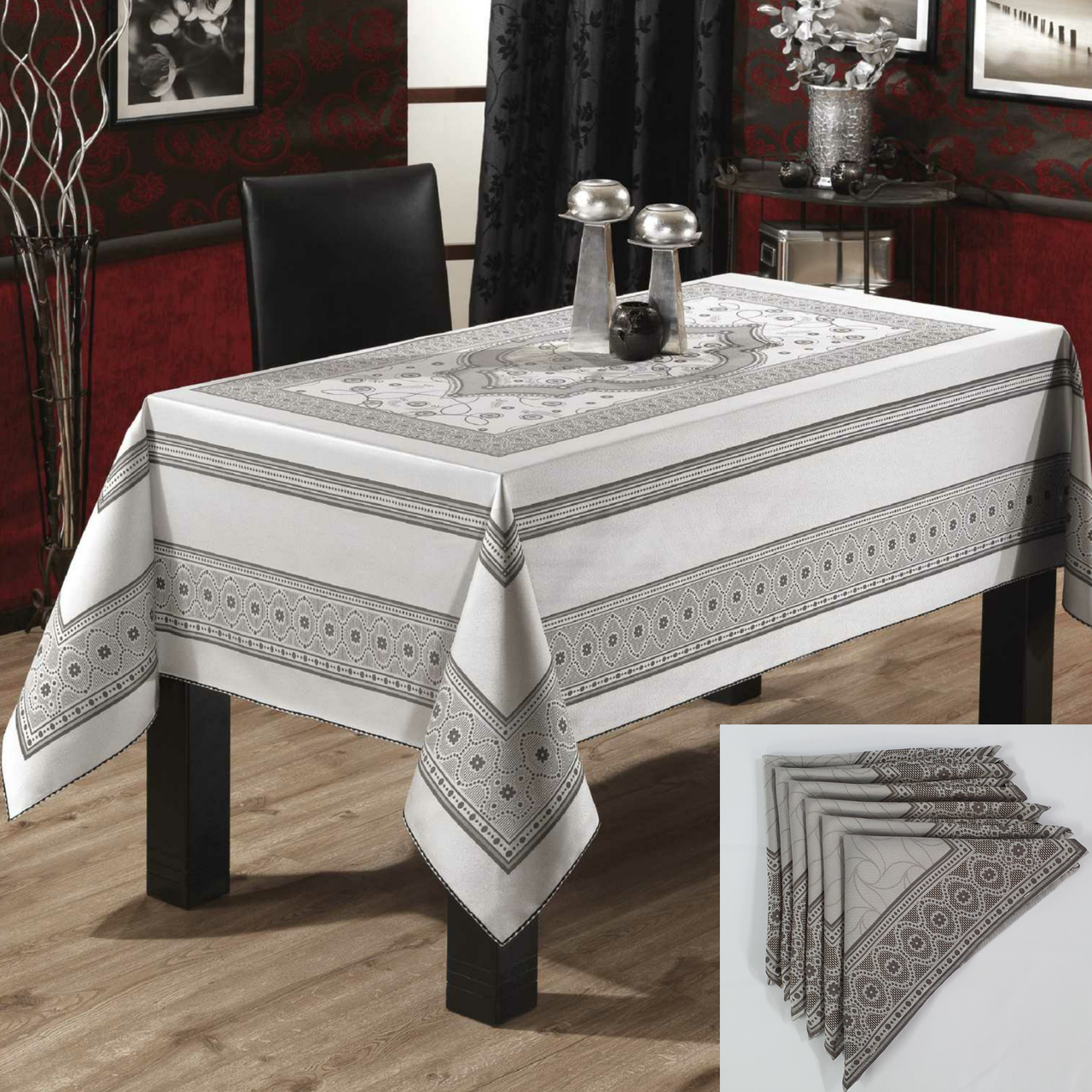 

Скатерть Sagol тефлон 160x220 St-052 Grey + 6 салфеток *