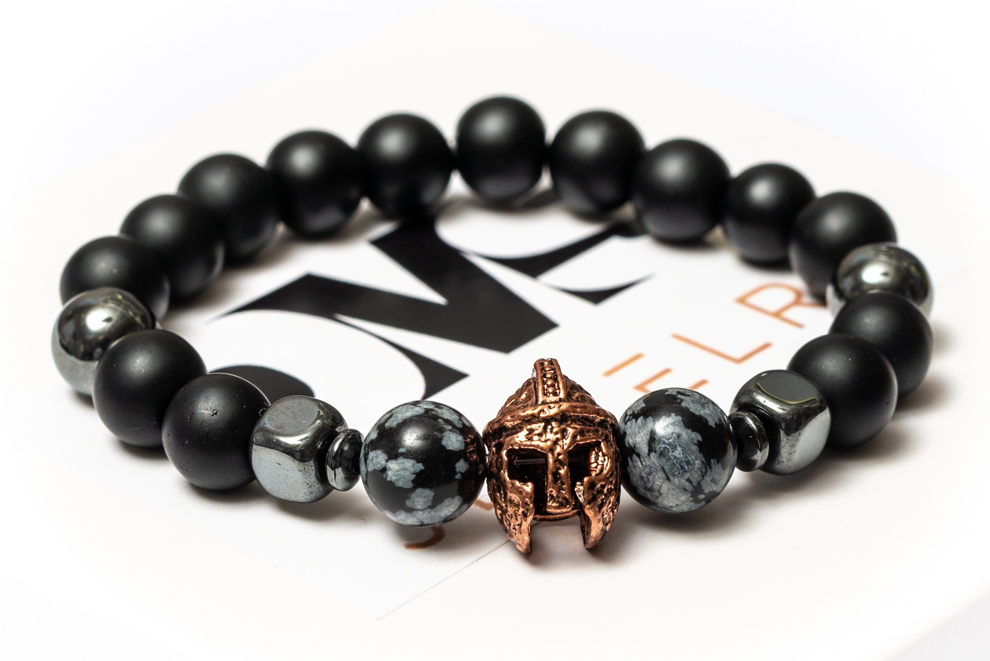 

Браслет DMS Jewelry со шлемом рыцаря мужской и женский из натуральных камней Ø 8мм: шунгит, гематит, Снежный обсидиан GREY KNIGHT